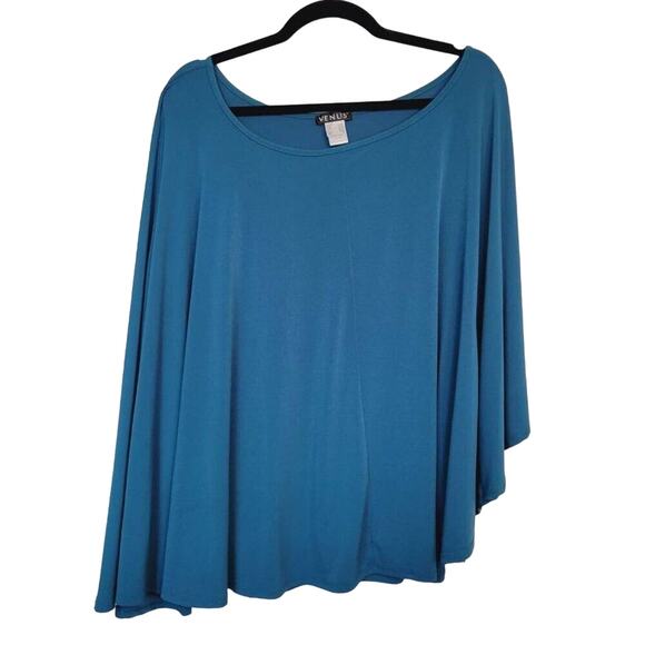 Venus Womens Size M Blue Asymmetrical Cold Shoulder Poncho - Picture 1 of 10